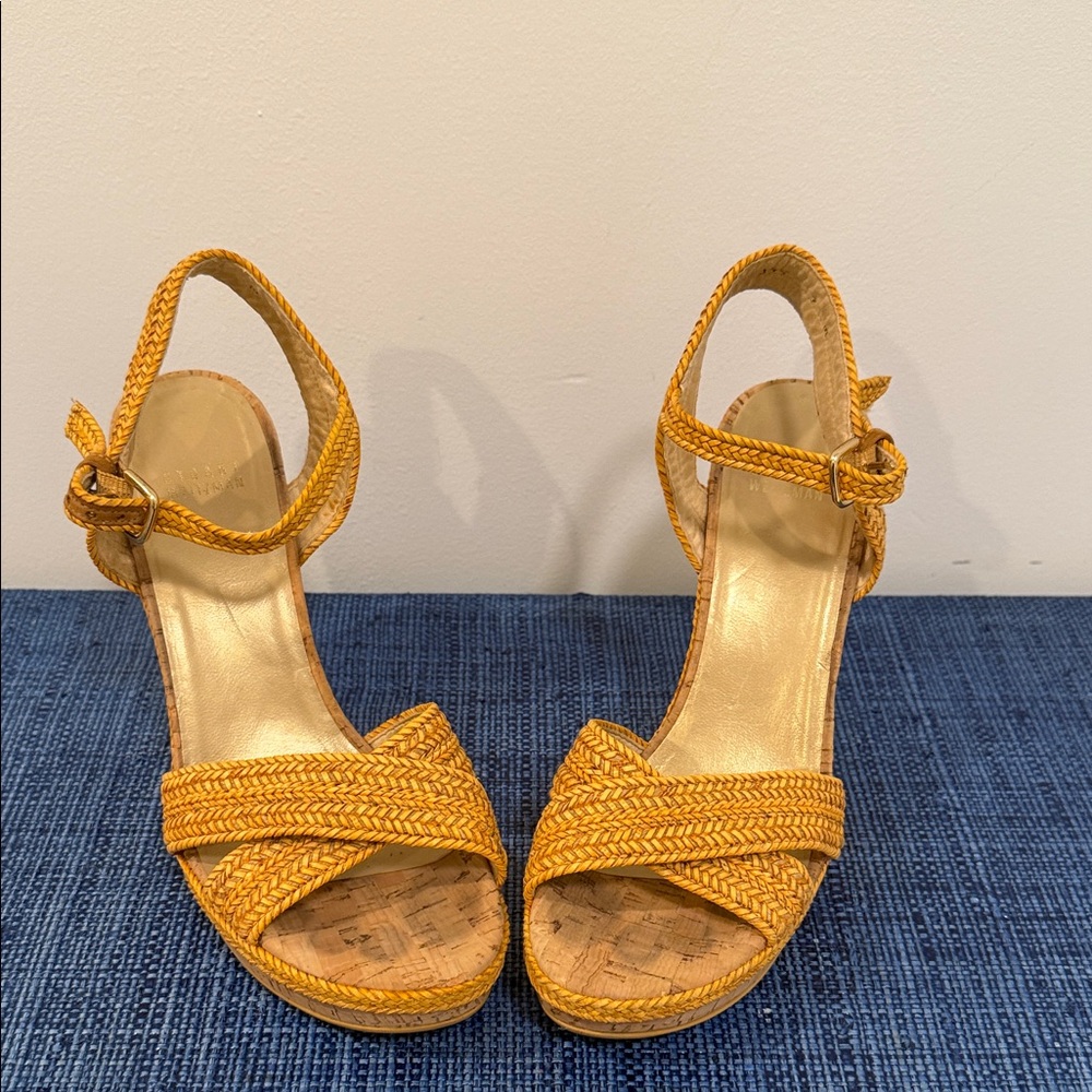 Stuart Weitzman Yellow Braided Sandals